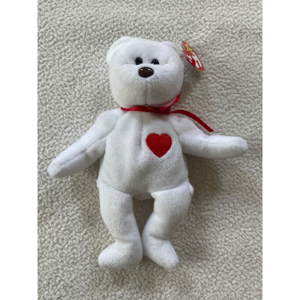 Ty Valentino Beanie Baby 1994 White Bear Plush Red Heart Ribbon Vintage - Picture 3 of 10